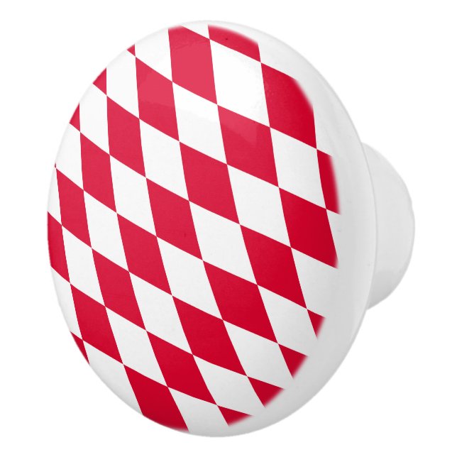 Red and White Bavaria Diamond Flag Pattern Ceramic Knob (Right)