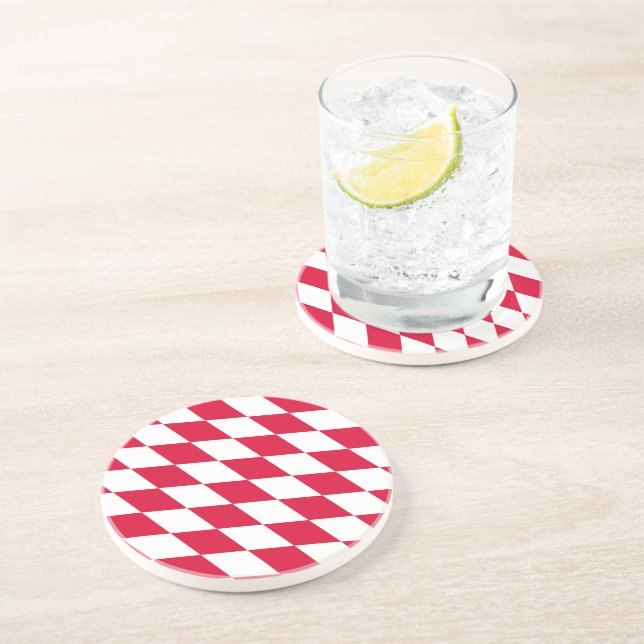 Red and White Bavaria Diamond Flag Pattern Coaster (Side)