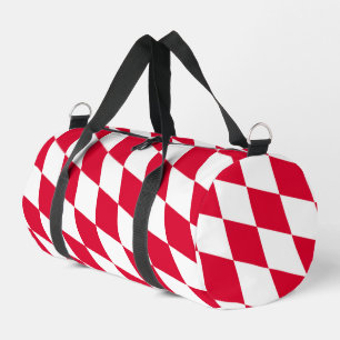 Red and White Bavaria Diamond Flag Pattern Duffle Bag