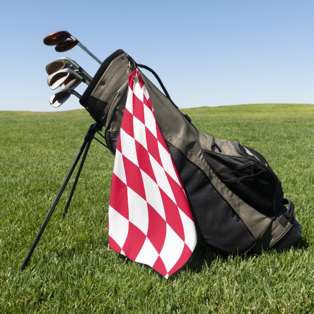 Red and White Bavaria Diamond Flag Pattern Golf Towel (Green)