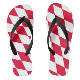 Red and White Bavaria Diamond Flag Pattern Jandals