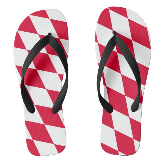 Red and White Bavaria Diamond Flag Pattern Jandals (Footbed)