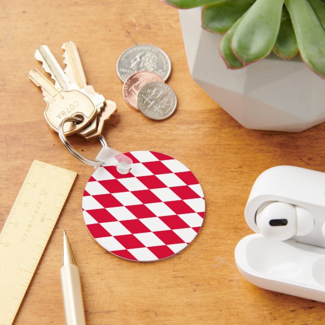 Red and White Bavaria Diamond Flag Pattern Key Ring (Desk)