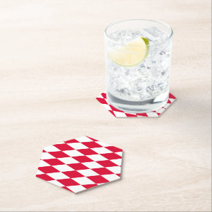 Red and White Bavaria Diamond Flag Pattern Paper Coaster