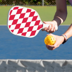 Red and White Bavaria Diamond Flag Pattern Pickleball Paddle