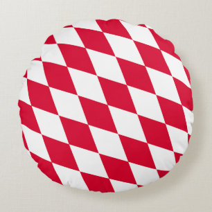Red and White Bavaria Diamond Flag Pattern Round Cushion