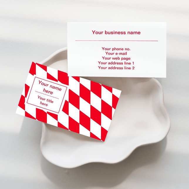 Red and White Bavarian Diamond Flag Pattern Business Card (Creator Uploaded)