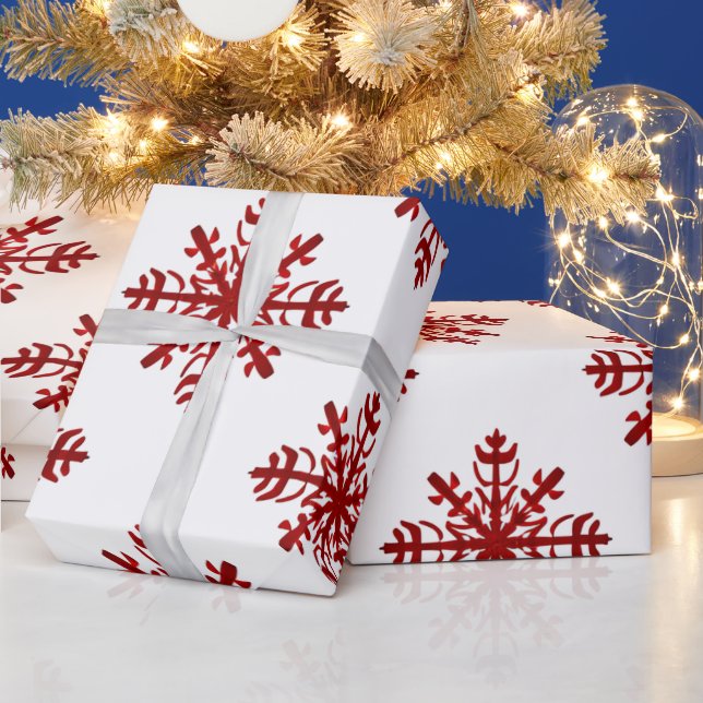Red and White Big Snowflake Modern Christmas Wrapping Paper (Holidays)