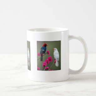 Red and White Birds on Pink Floral Branch Mug