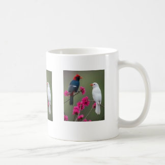 Red and White Birds on Pink Floral Branch Mug