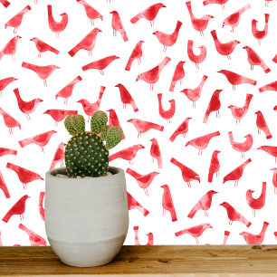 Red and White Birds Watercolor Art Wallpaper