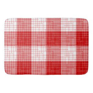 Red and White Bold Checkered Plaid Design Bath Mat