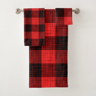 Red and White Bold Checkered Plaid Design  Bath Towel Set