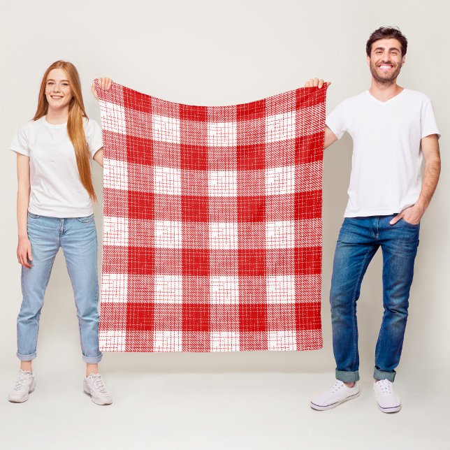 Red and White Bold Checkered Plaid Design  Fleece Blanket (Creator Uploaded)