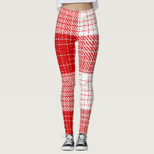Red and White Bold Checkered Plaid Design Leggings