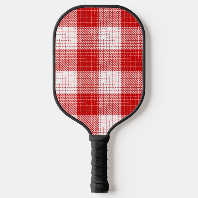 Red and White Bold Checkered Plaid Design  Pickleball Paddle (Front)