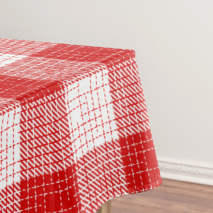 Red and White Bold Checkered Plaid Design Tablecloth