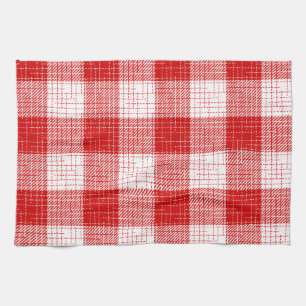 Red and White Bold Checkered Plaid Design  Tea Towel