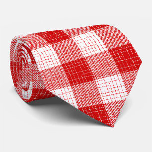 Red and White Bold Checkered Plaid Design Tie