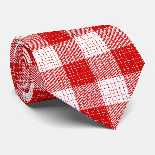 Red and White Bold Checkered Plaid Design  Tie (Creator Uploaded)