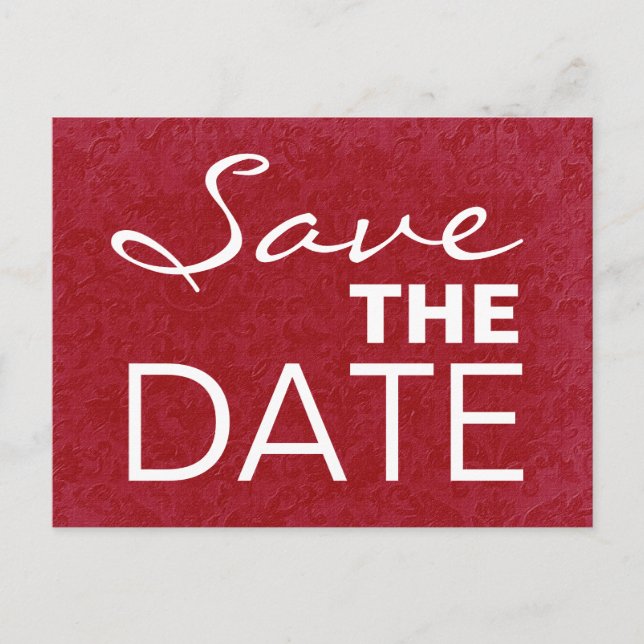 Red and White Bold Letters Save the Date S532 Announcement Postcard (Front)