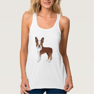 Red And White Boston Terrier Cartoon Dog Standing Singlet