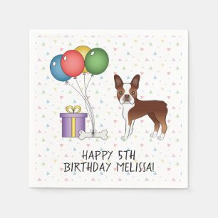 Red And White Boston Terrier Cute Dog - Birthday Napkin