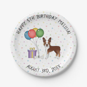 Red And White Boston Terrier Cute Dog - Birthday Paper Plate