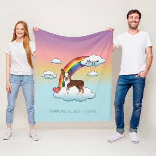 Red And White Boston Terrier Rainbow Memorial Fleece Blanket