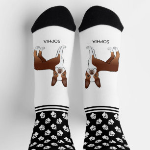 Red And White Boston Terrier With Name And Paws Socks