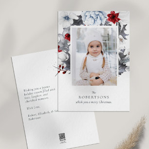 Red and White Botanical Photo Christmas Card