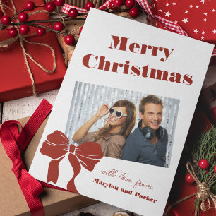 Red and White Bow Custom Colours Photo Holiday Card
