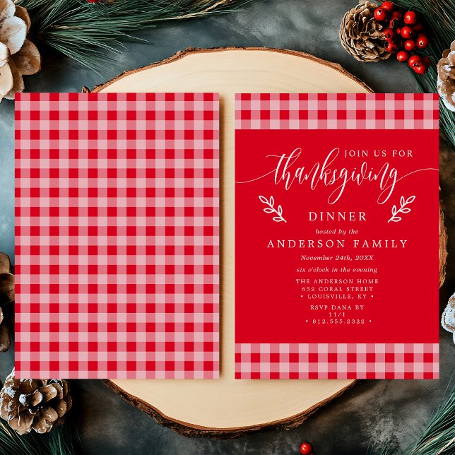 Red And White Buffalo Check Thanksgiving Dinner Invitation (Creator Uploaded)