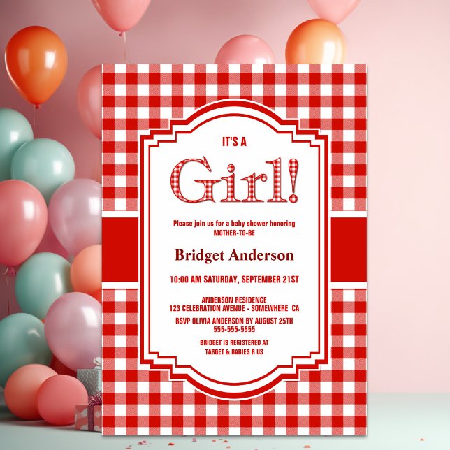 Red and White Buffalo Plaid Baby Shower Invitation (Creator Uploaded)