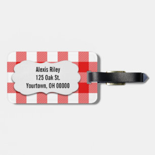 red and white buffalo plaid luggage tag