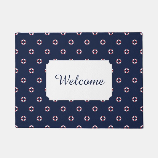 Red And White Buoy Pattern | Add Your Text Doormat (Front)