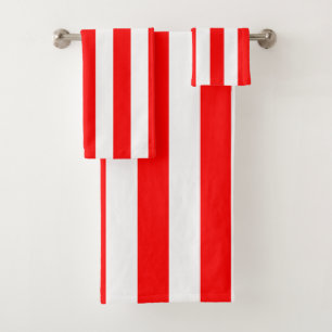 Red and White Cabana Stripes Bath Towel Set