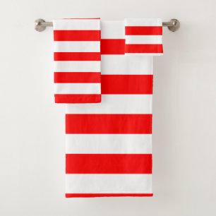 Red and White Cabana Stripes Bath Towel Set