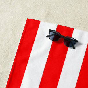 Red and White Cabana Stripes Beach Towel