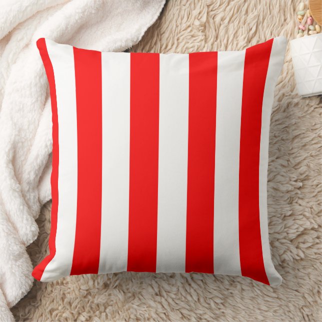 Red and White Cabana Stripes  Cushion (Blanket)