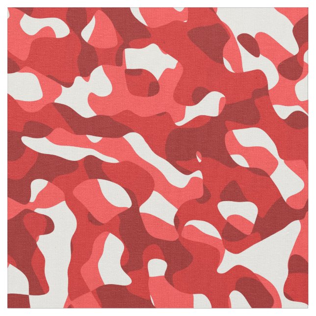 Red and White Camouflage Print Pattern Fabric (Close Up)