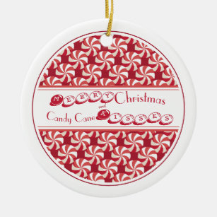 Red and White Candy Cane Kisses  Ceramic Tree Decoration