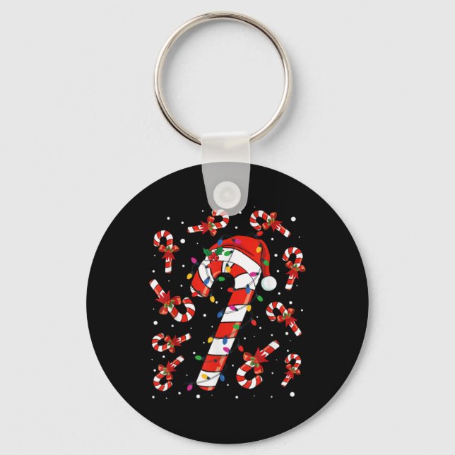 Red And White Candy Cane Santa Christmas Funny Xma Key Ring (Front)