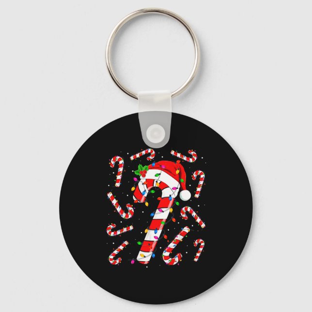 Red And White Candy Cane Santa Christmas Funny Xma Key Ring (Front)