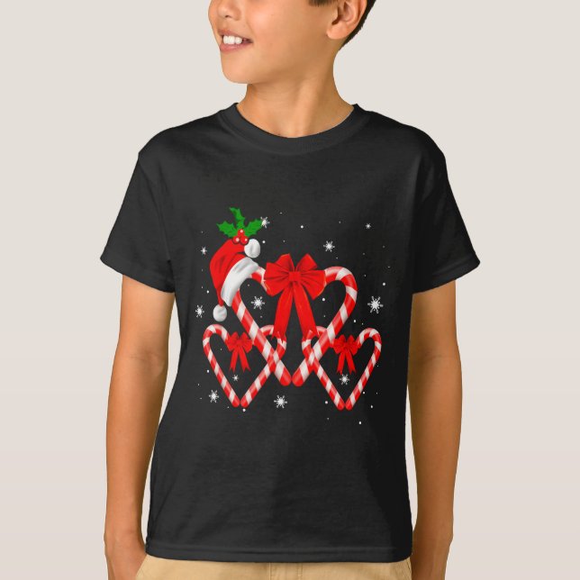 Red And White Candy Cane Santa Christmas Funny Xma T-Shirt (Front)