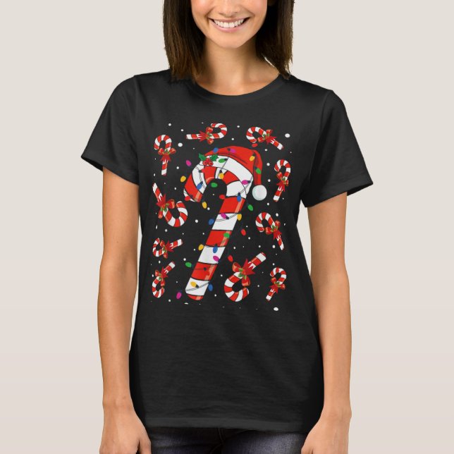 Red And White Candy Cane Santa Christmas Funny Xma T-Shirt (Front)