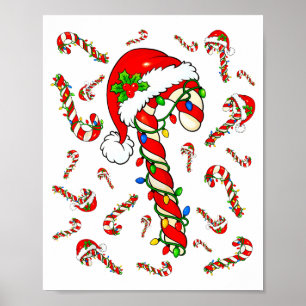 Red And White Candy Cane Santa Christmas Xmas Ligh Poster