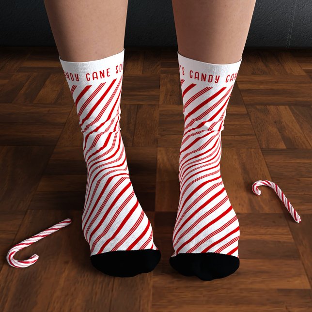 Red and White Candy Cane Striped Christmas Socks (Fun red and white striped socks perfect for the Holiday Season. Just add your name)