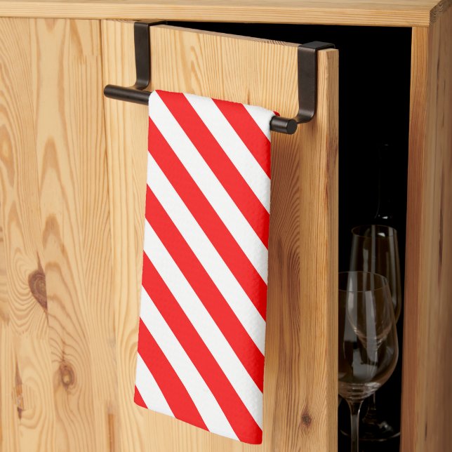 Red and White Candy Cane Stripes Tea Towel (Thirds Fold)