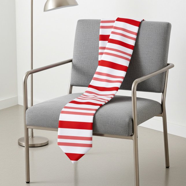 Red and White Candy Cane Stripes Tie (Red holiday candy cane striped necktie)